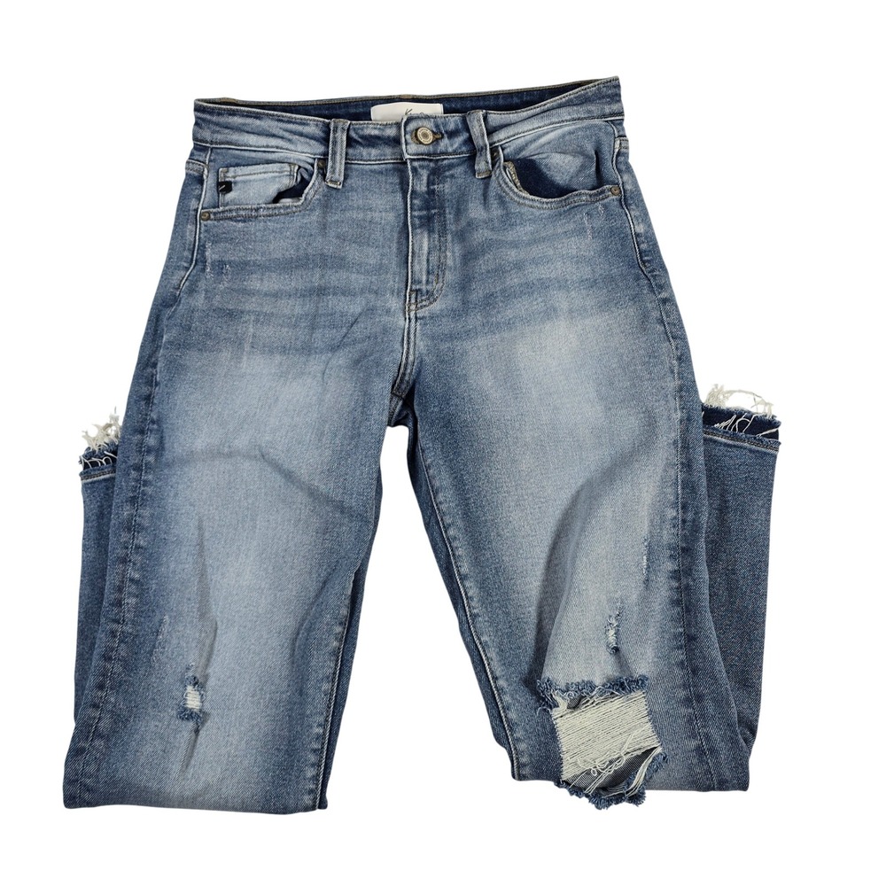 Kancan Womens Jeans Size 13 30 Distressed High Rise Crop Flare Light Wash